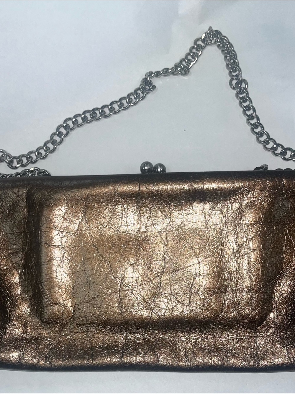 HOBO Metallic Bronze Clutch with Silver Chain